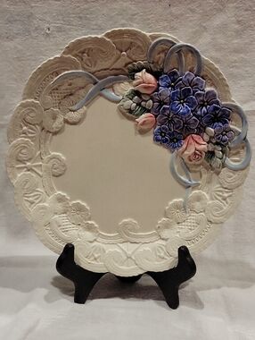 Fitz and Floyd Embossed Ceramic Plate - Cream with Subtle Gloss